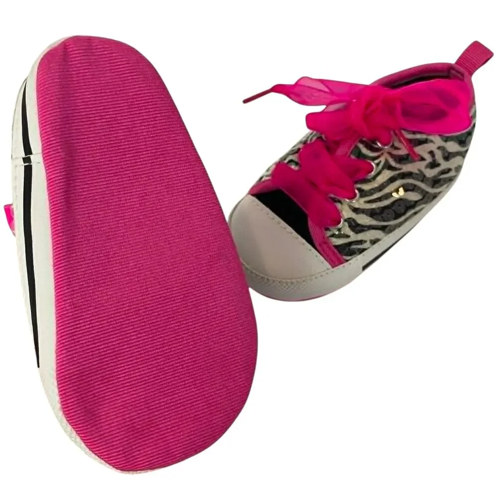 Zebra Sequin Hot Pink Baby Shoes Sz 9-12mo